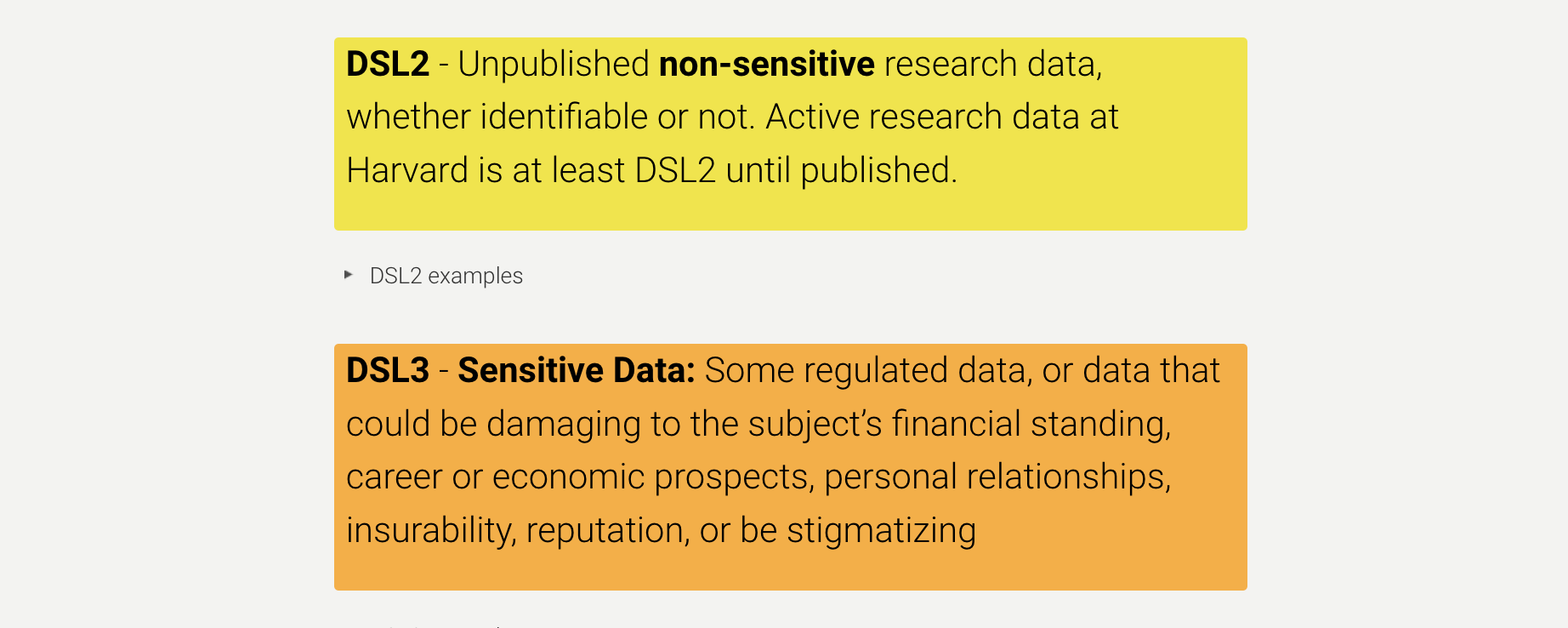 Screenshot of Data Security Levels 1-3