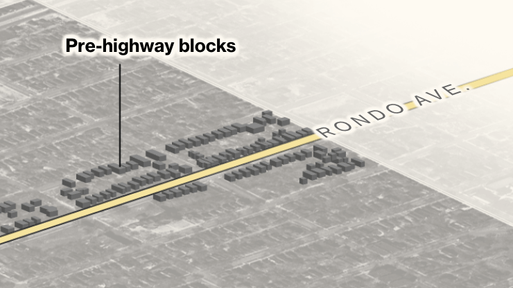 Screen capture from one of the maps in the article showing digitized historic building data which has been given a fake perspective in Photoshop to make it look 3D.