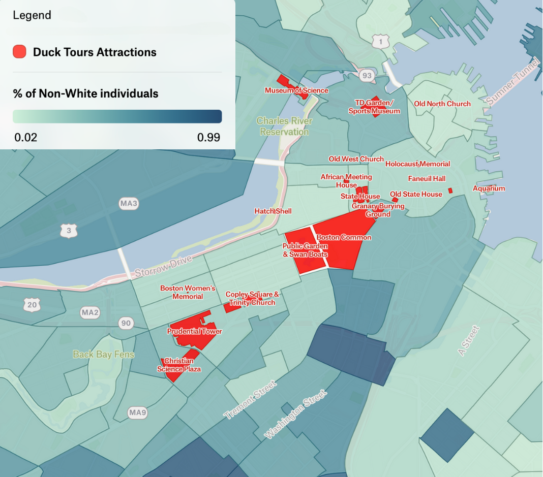 demographic map and locations from duck tours