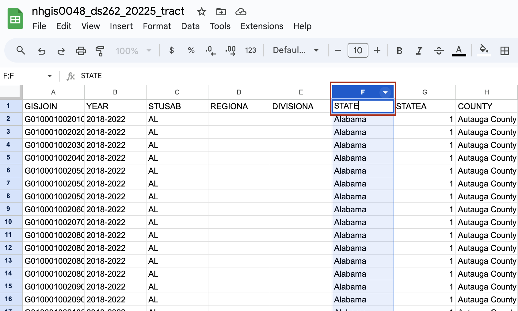 google sheets columns