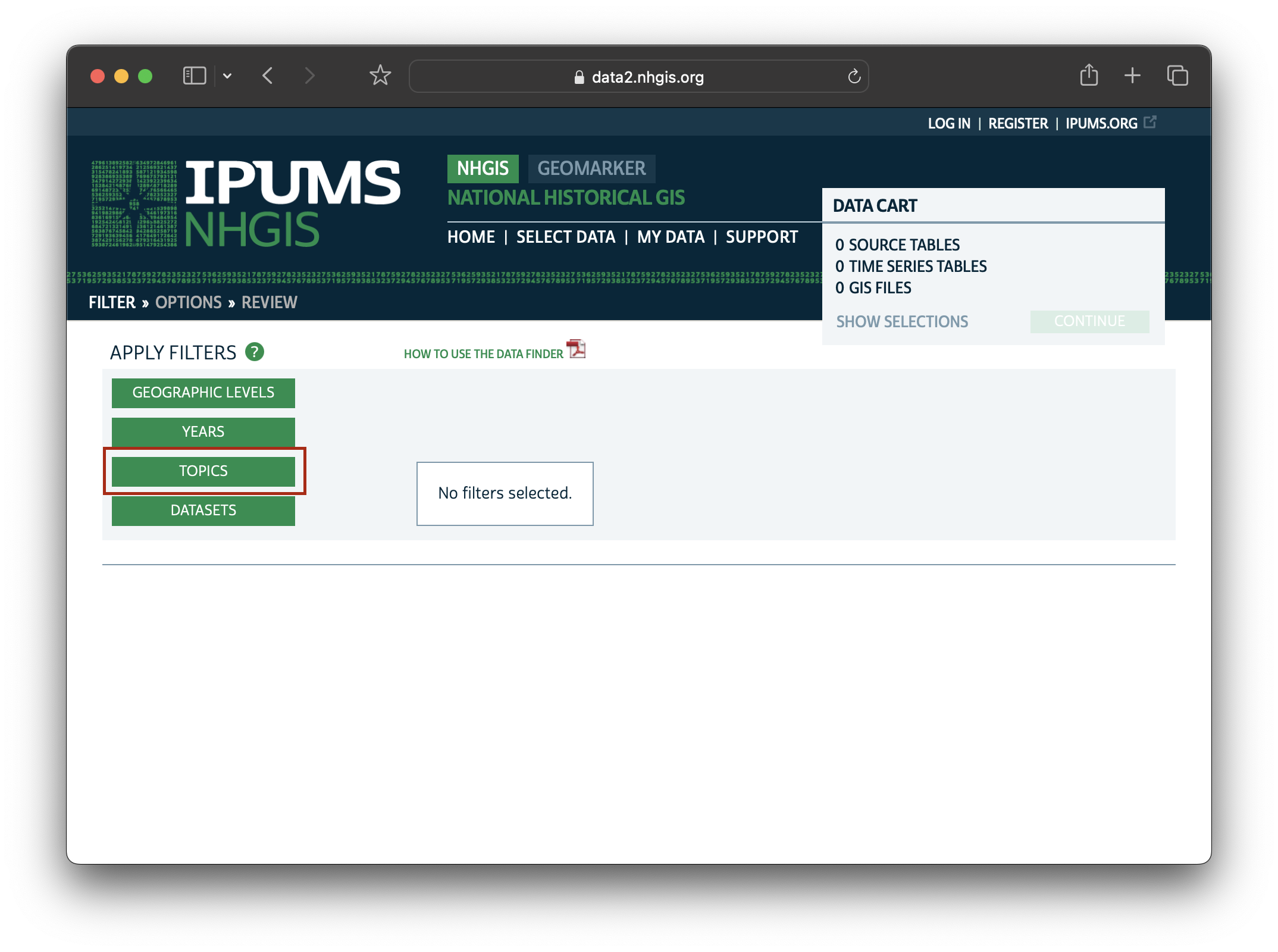 topics filter on nhgis.org