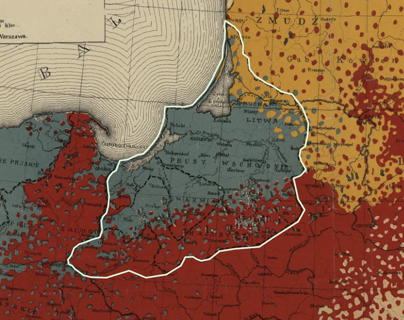 Screenshot of map with the allenstein region layer’s symbology adjusted