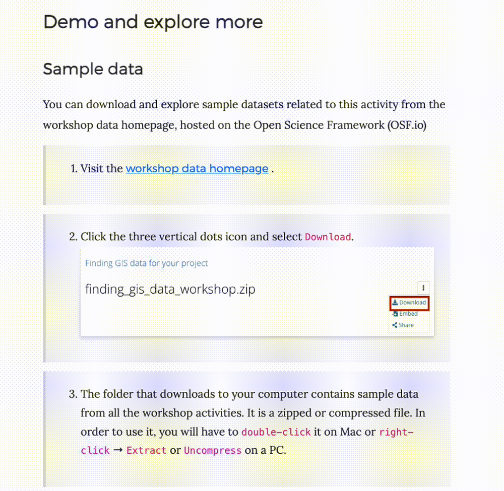 instructions for at-home activity with sample data